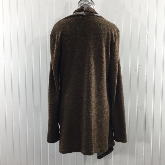 A'reve Brown Gray Striped Knit Sweater Top Womens Large Acrylic Cowl Neck - Picture 3 of 12